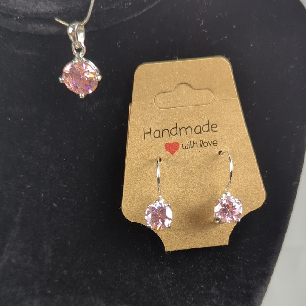 Pink Crystal Drop Earrings with Silver Hooks